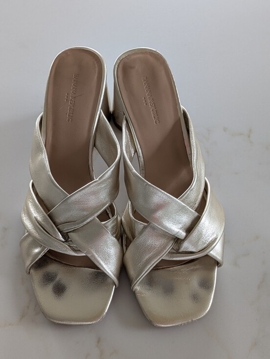 Banana Republic Shoes - Banana Republic Brushed Gold Block Heel Sandals, Size 8